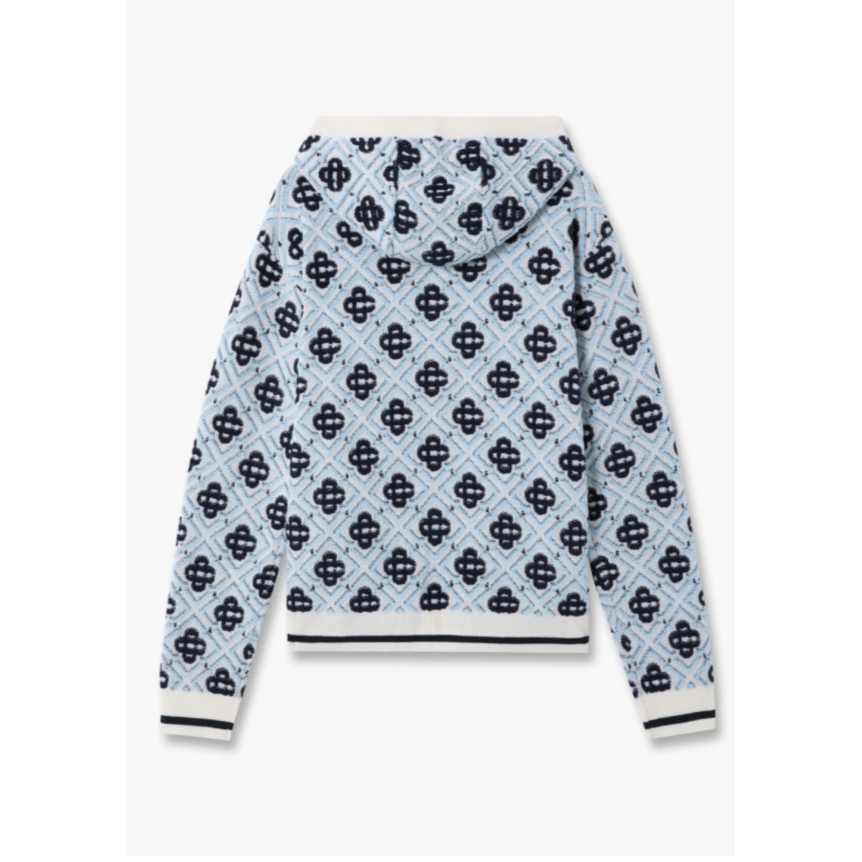 Sweat à capuche zippé CASABLANCA en laine mérinos bleu ciel à monogramme CC