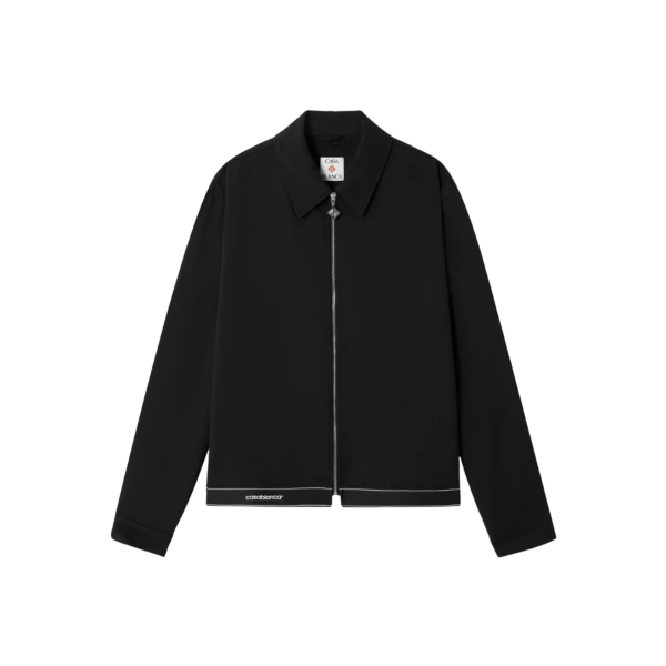 Veste zippée sport CASABLANCA à col laine noir bande logo blanc