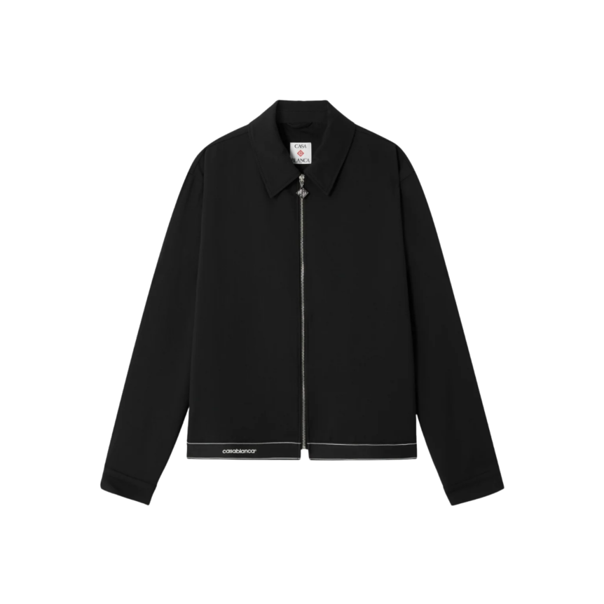 Veste zippée sport CASABLANCA à col laine noir bande logo blanc