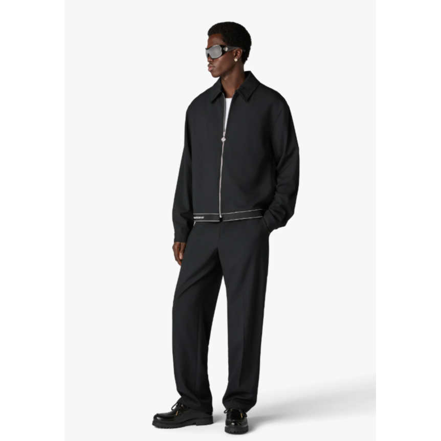 Veste zippée sport CASABLANCA à col laine noir bande logo blanc