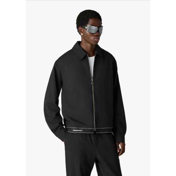 Veste zippée sport CASABLANCA à col laine noir bande logo blanc