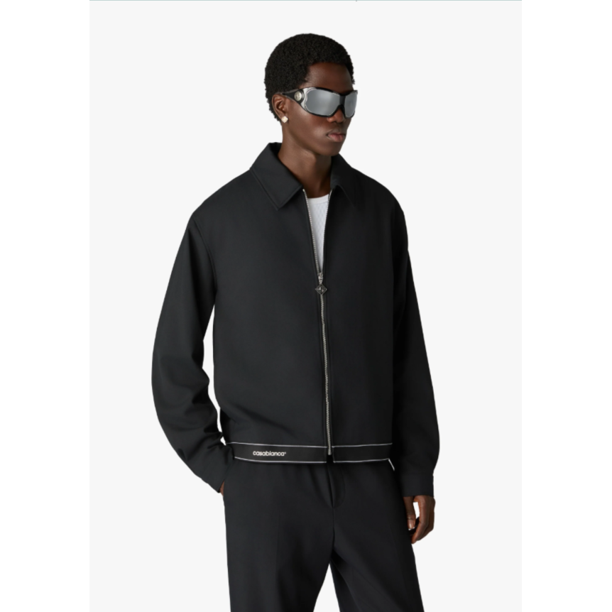Veste zippée sport CASABLANCA à col laine noir bande logo blanc