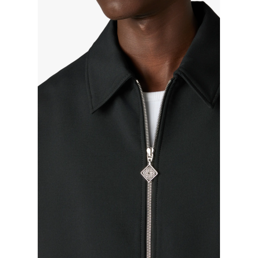 Veste zippée sport CASABLANCA à col laine noir bande logo blanc