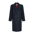 Manteau croisé en flanelle de cachemire à chevrons bleu marine bouton métal