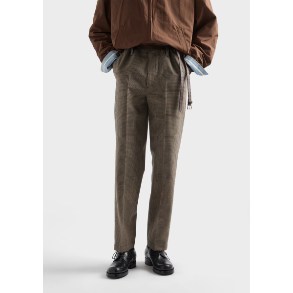Pantalon ajusté PRADA laine vierge pied de poule vert foret