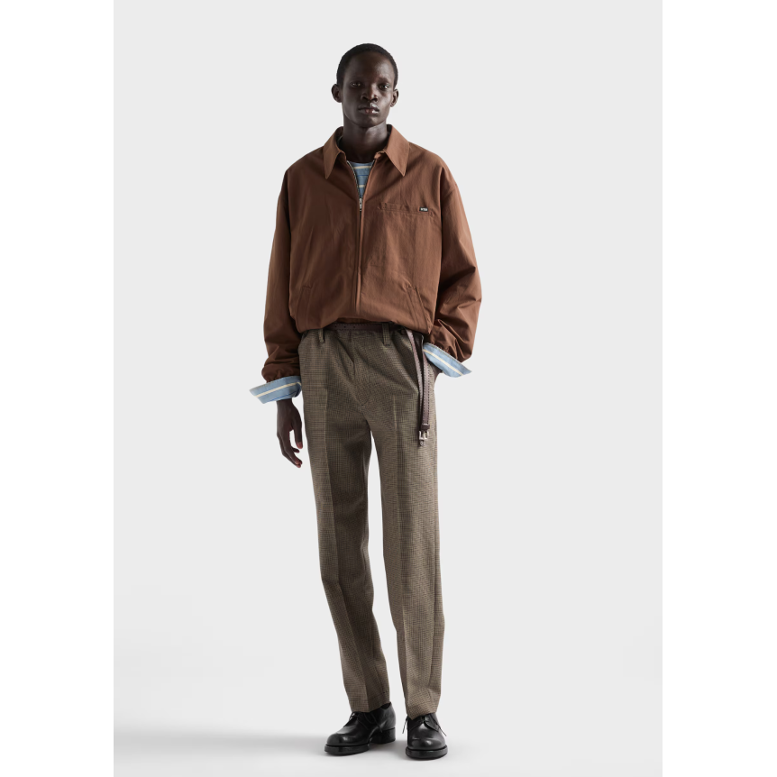 Pantalon ajusté PRADA laine vierge pied de poule vert foret