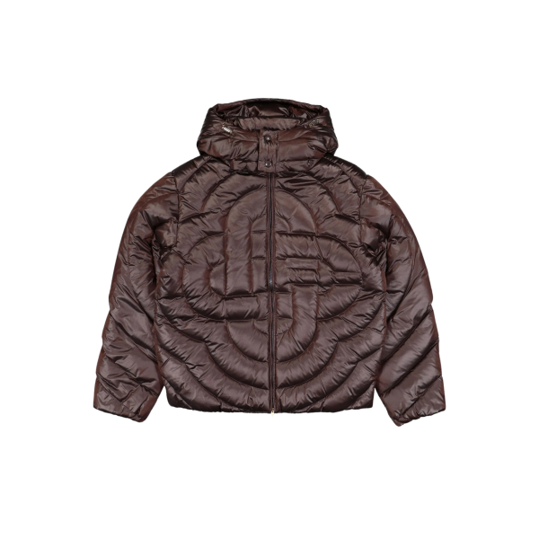 Doudoune à capuche amovible en duvet matelassée nylon chocolat