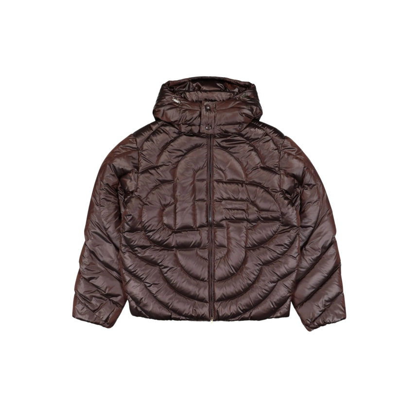 Doudoune à capuche amovible en duvet matelassée nylon chocolat