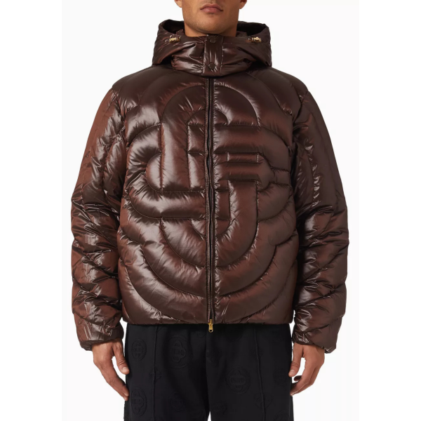 Doudoune à capuche amovible en duvet matelassée nylon chocolat