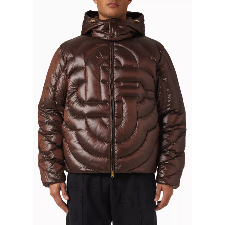 Doudoune à capuche amovible en duvet matelassée nylon chocolat