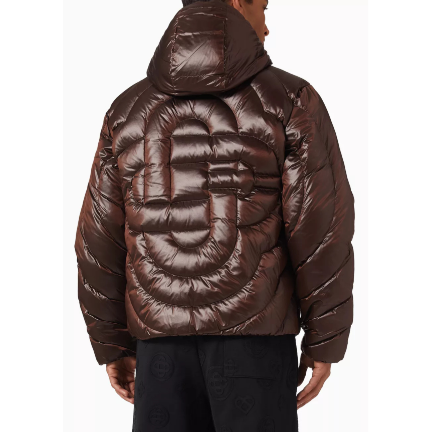 Doudoune à capuche amovible en duvet matelassée nylon chocolat