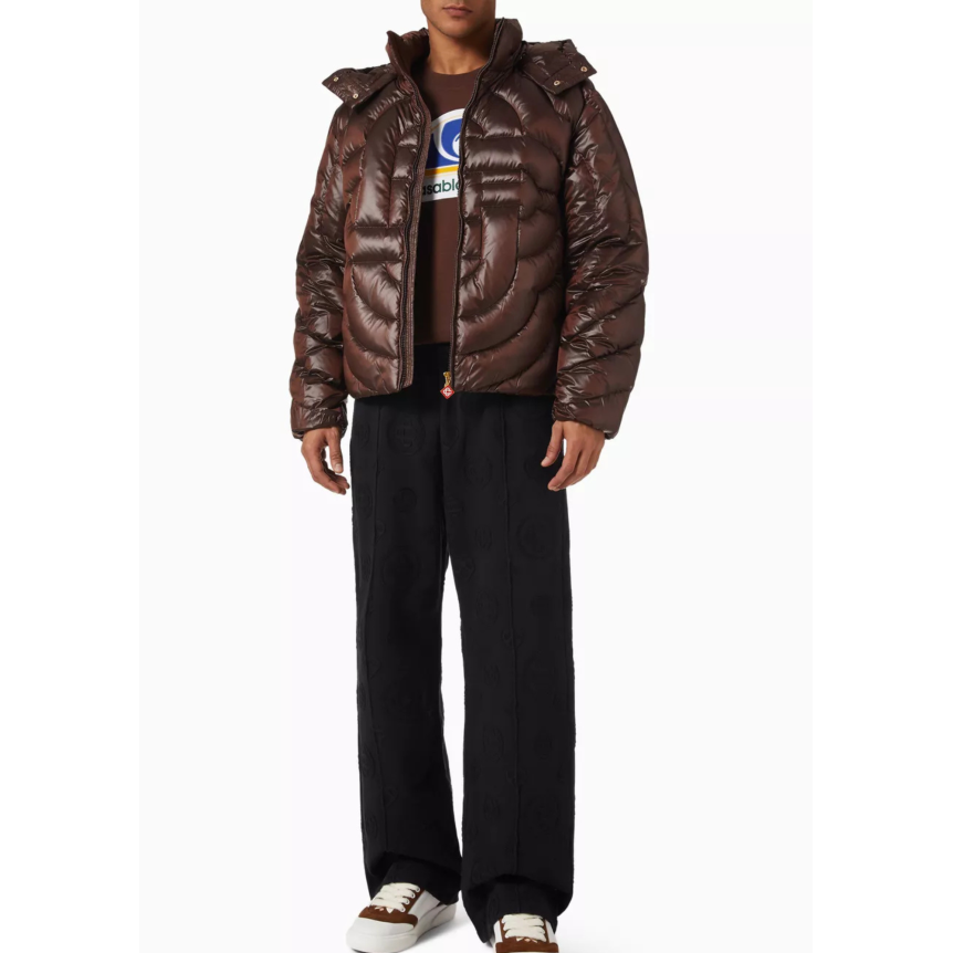 Doudoune à capuche amovible en duvet matelassée nylon chocolat