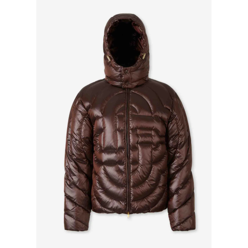 Doudoune à capuche amovible en duvet matelassée nylon chocolat