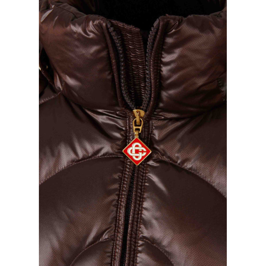 Doudoune à capuche amovible en duvet matelassée nylon chocolat