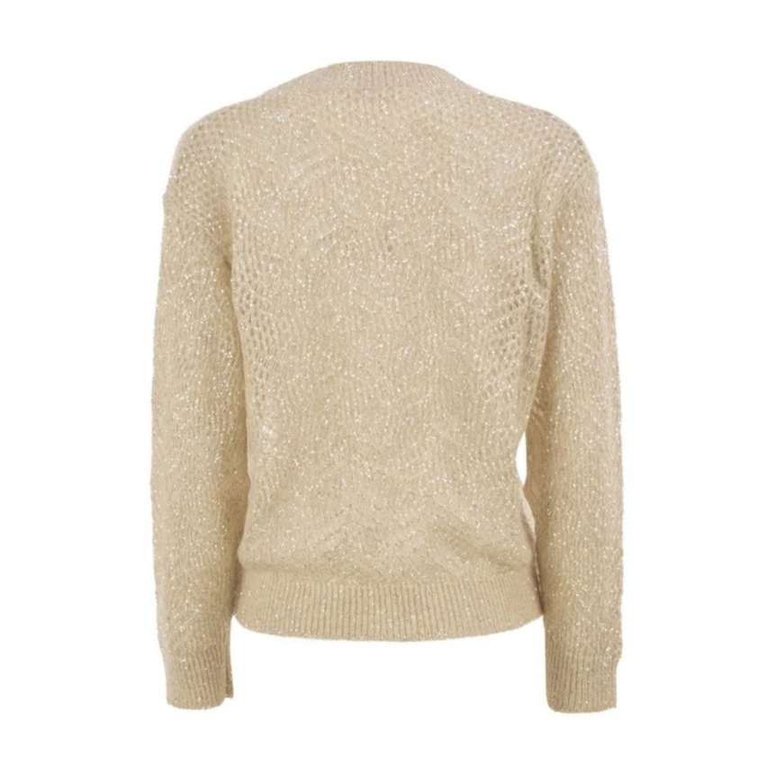 Pull col V BRUNELLO CUCINELLI crochet beige clair scintillant