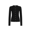 Cardigan col rond en cachemire côtelé noir bouton perle DG or