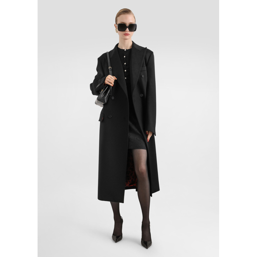 Cardigan DOLCE & GABBANA  col rond en cachemire côtelé noir bouton perle DG or