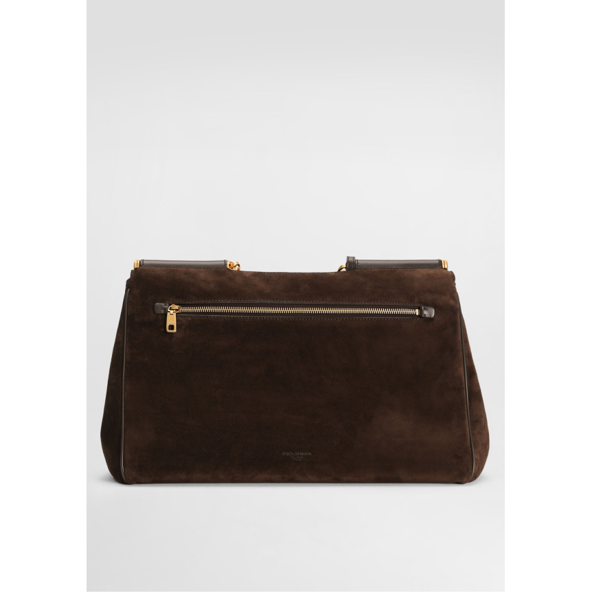 Grand Sac à main DOLCE & GABBANA My Sicily en cuir de veau daim marron bandoulière porte clés