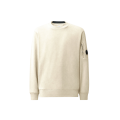 Sweat shirt col rond molleton à relief diagonal coton côtelé écru lentille poche