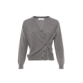Cardigan fin cachemire gris col rond en maille bouton asymétrique