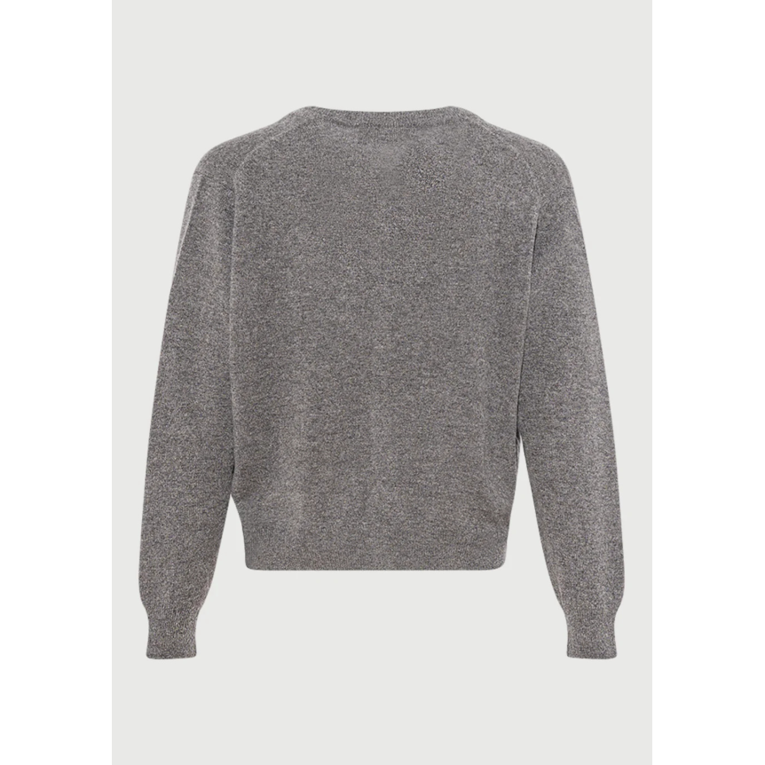 Cardigan fin YVES SALOMON cachemire gris col rond en maille bouton asymétrique