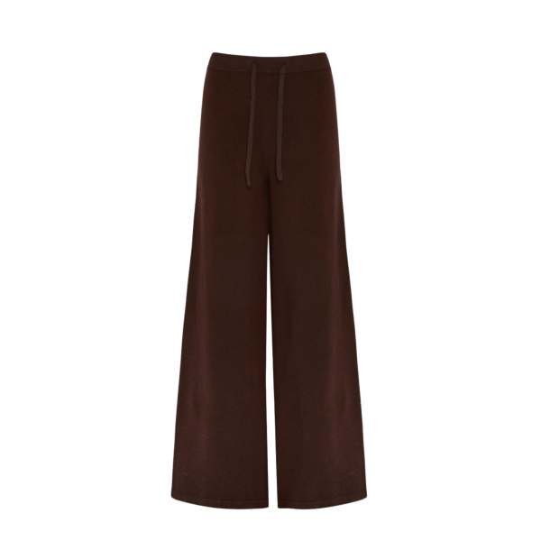 Pantalon large YVES SALOMON en maille laine mérinos marron chocolat