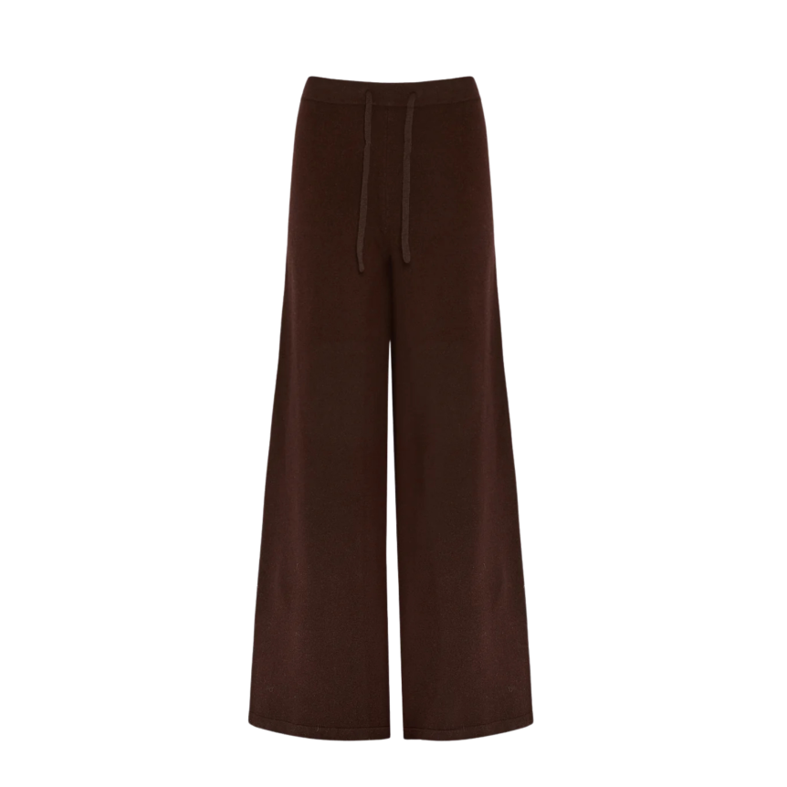 Pantalon large YVES SALOMON en maille laine mérinos marron chocolat
