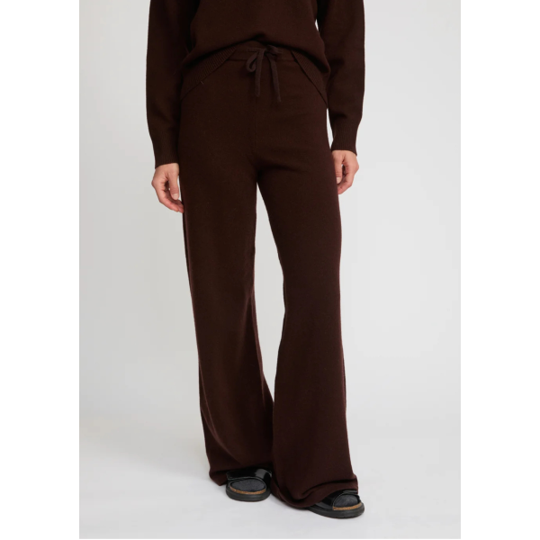 Pantalon large YVES SALOMON en maille laine mérinos marron chocolat