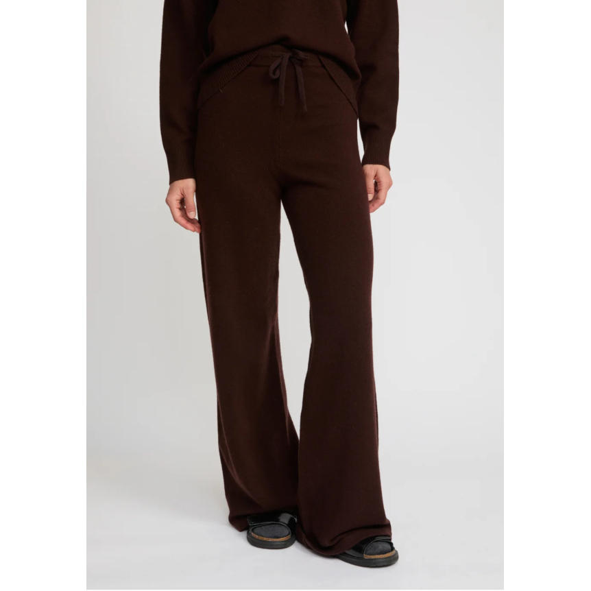 Pantalon large YVES SALOMON en maille laine mérinos marron chocolat