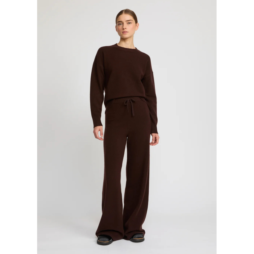 Pantalon large YVES SALOMON en maille laine mérinos marron chocolat