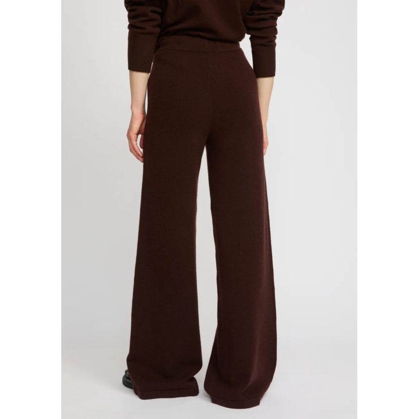 Pantalon large YVES SALOMON en maille laine mérinos marron chocolat