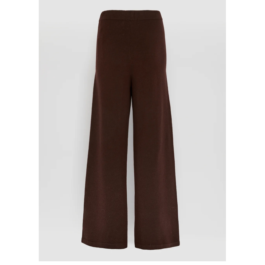 Pantalon large YVES SALOMON en maille laine mérinos marron chocolat