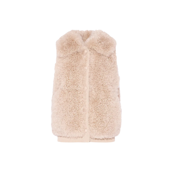 Gilet sans manche YVES SALOMON à bouton laine agneau cachemire beige