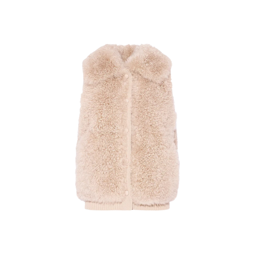 Gilet sans manche YVES SALOMON à bouton laine agneau cachemire beige