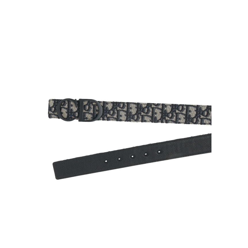Ceinture 30 Montaigne réversible Cuir veau lisse bleu toile jacquard Dior Oblique