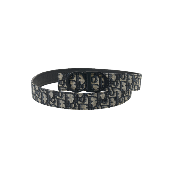 Ceinture 30 Montaigne réversible Cuir veau lisse bleu toile jacquard Dior Oblique