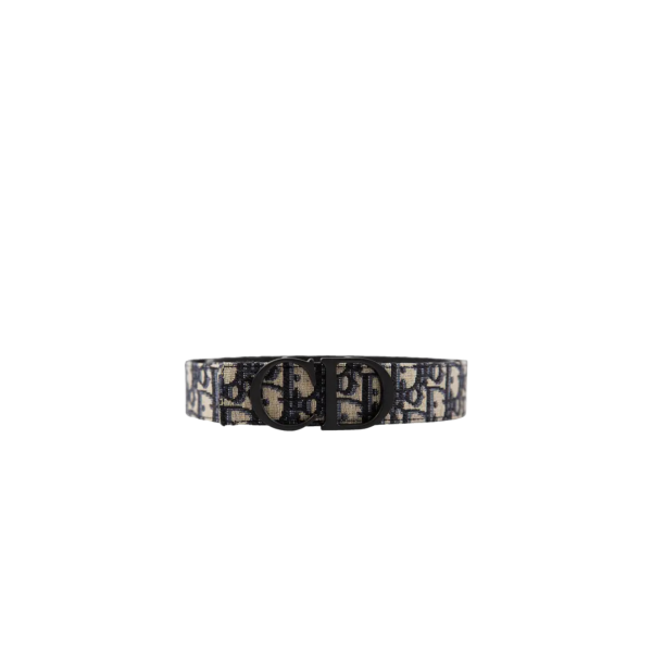 Ceinture 30 Montaigne réversible Cuir veau lisse bleu toile jacquard Dior Oblique