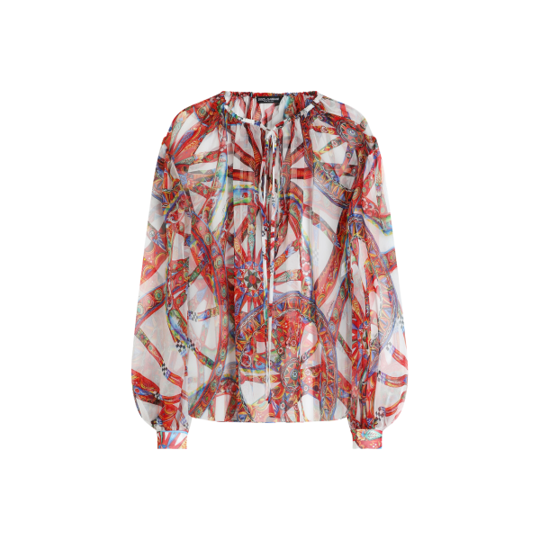 Blouse en mousseline de soie blanc à imprimé Carretto rouge