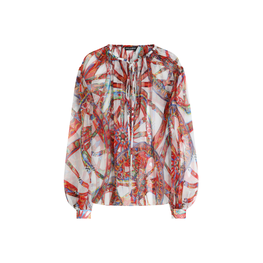 Blouse en mousseline de soie blanc à imprimé Carretto rouge