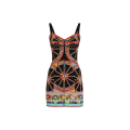 robe courte en charmeuse soie mélangée noire à imprimé Carretto