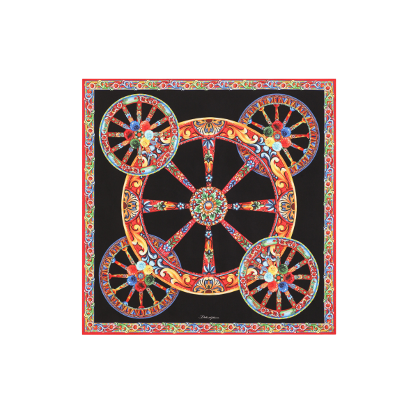 Foulard carré DOLCE & GABBANA en twill de soie noir à imprimé carretto rouge