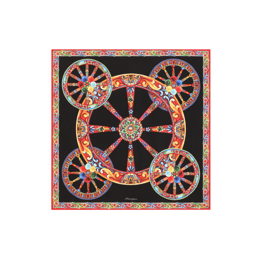 Foulard carré DOLCE & GABBANA en twill de soie noir à imprimé carretto rouge