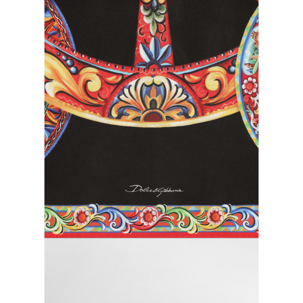 Foulard carré DOLCE & GABBANA en twill de soie noir à imprimé carretto rouge