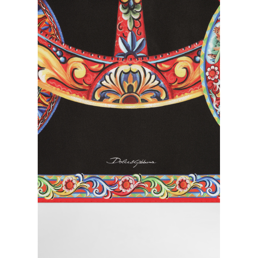 Foulard carré DOLCE & GABBANA en twill de soie noir à imprimé carretto rouge