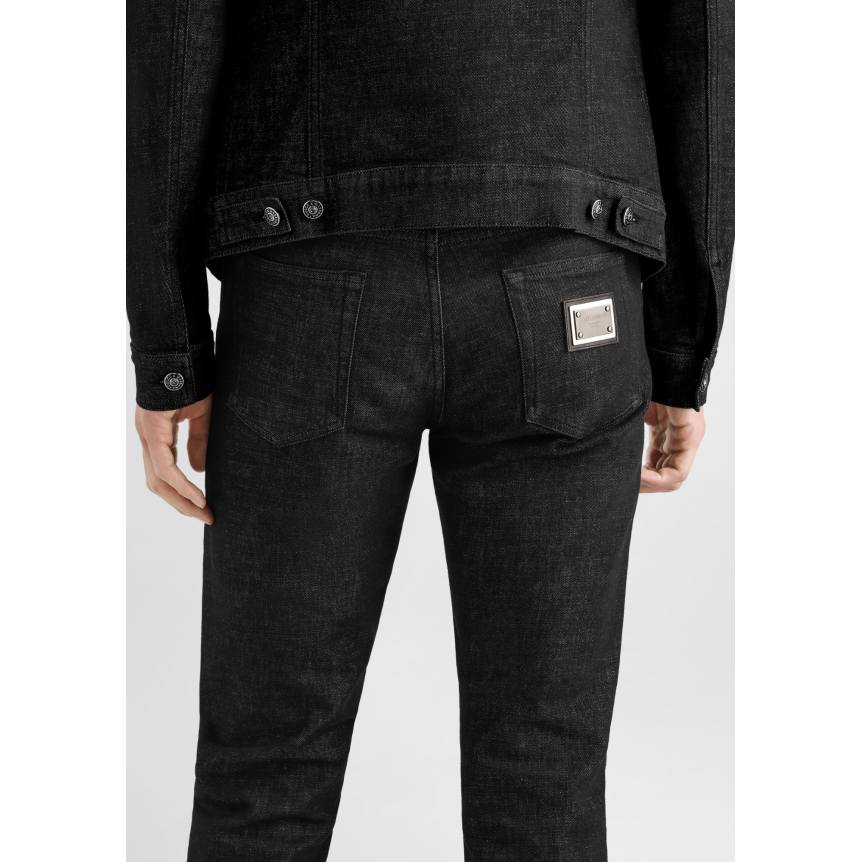 Pantalon jean slim DOLCE & GABBANA en denim de coton noir délavé