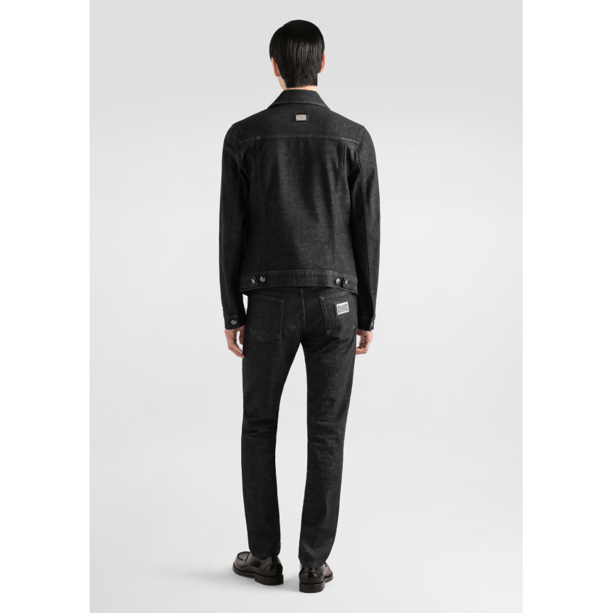 Pantalon jean slim DOLCE & GABBANA en denim de coton noir délavé