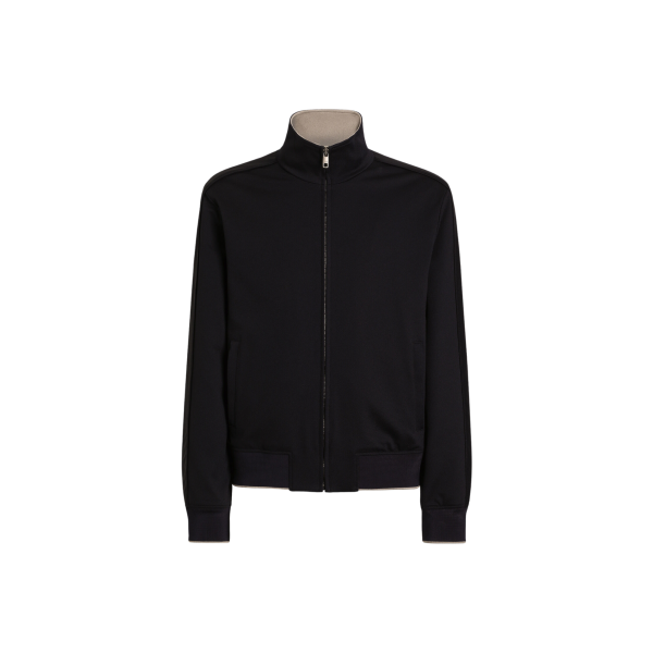 blouson sweat shirt zippé DOLCE & GABBANA en jersey bleu marine intérieur beige