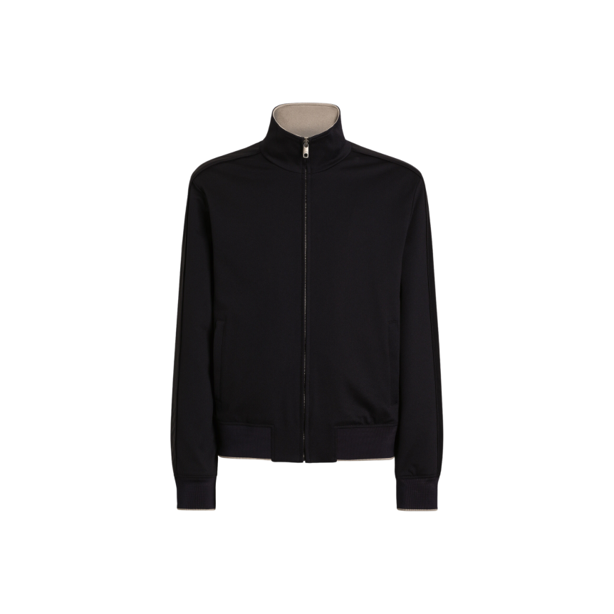 blouson sweat shirt zippé DOLCE & GABBANA en jersey bleu marine intérieur beige