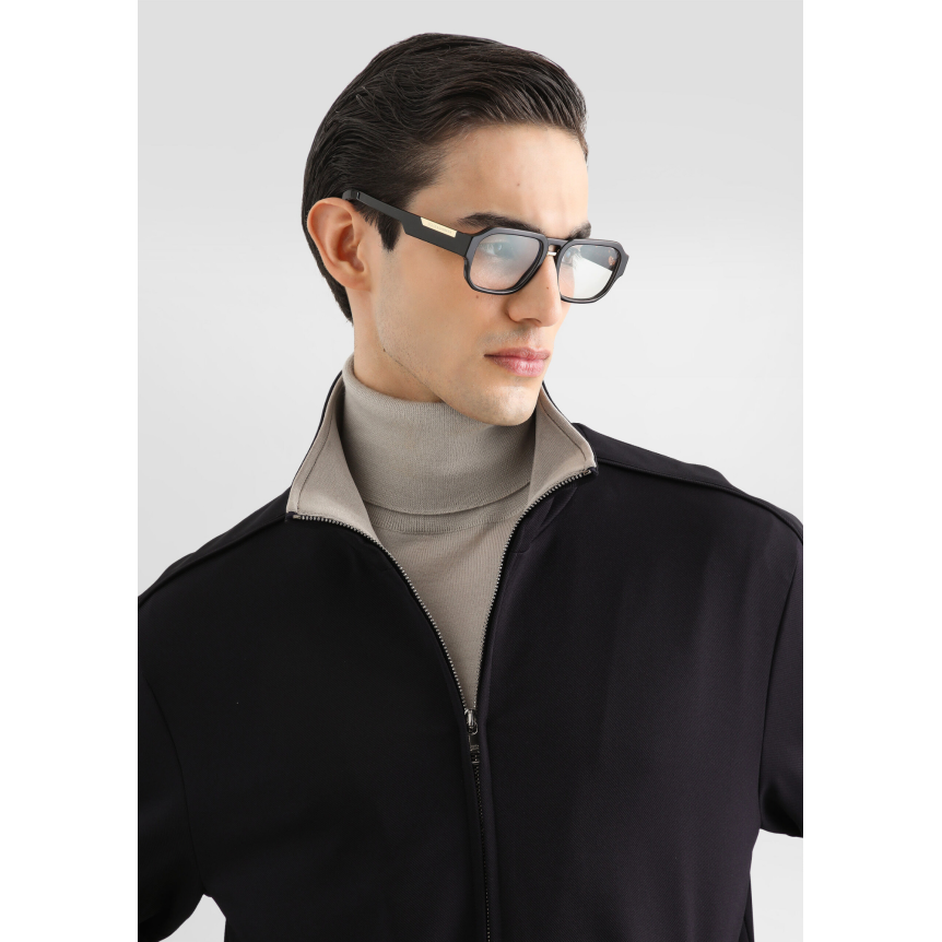 blouson sweat shirt zippé DOLCE & GABBANA en jersey bleu marine intérieur beige