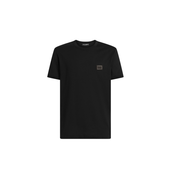T shirt col rond DOLCE & GABBANA en coton noir avec plaque logo